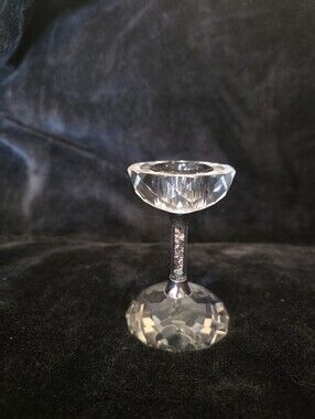 Oleg Cassini Crystal Candlestick Holder Glitter  Silver Filled Signed